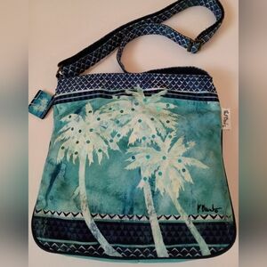 Paul Brent Sun 'N Sand Aqua/Blue Palm Tree Batik Shoulder Tote/Cross Body